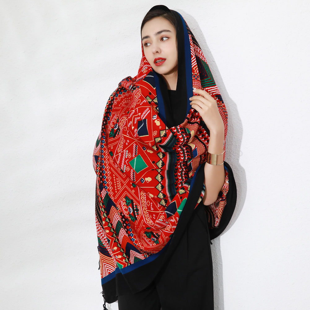 DANA XU 100% Merino Wool Extra Large Pashmina Blanket Travel Scarf Cashmere Wrap for Women Fall Winter Oversize Shawl Floral