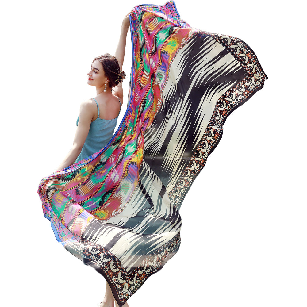 DANA XU Women's 100% Mulberry Satin Silk Pashmina Shawl Wraps Extra Large Floral Scarf for Evening Dresses, Soft Oversized