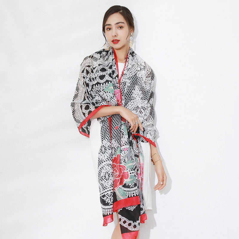 DANA XU Women's 100% Mulberry Satin Silk Pashmina Shawl Wraps Extra Large Floral Scarf for Evening Dresses, Soft Oversized