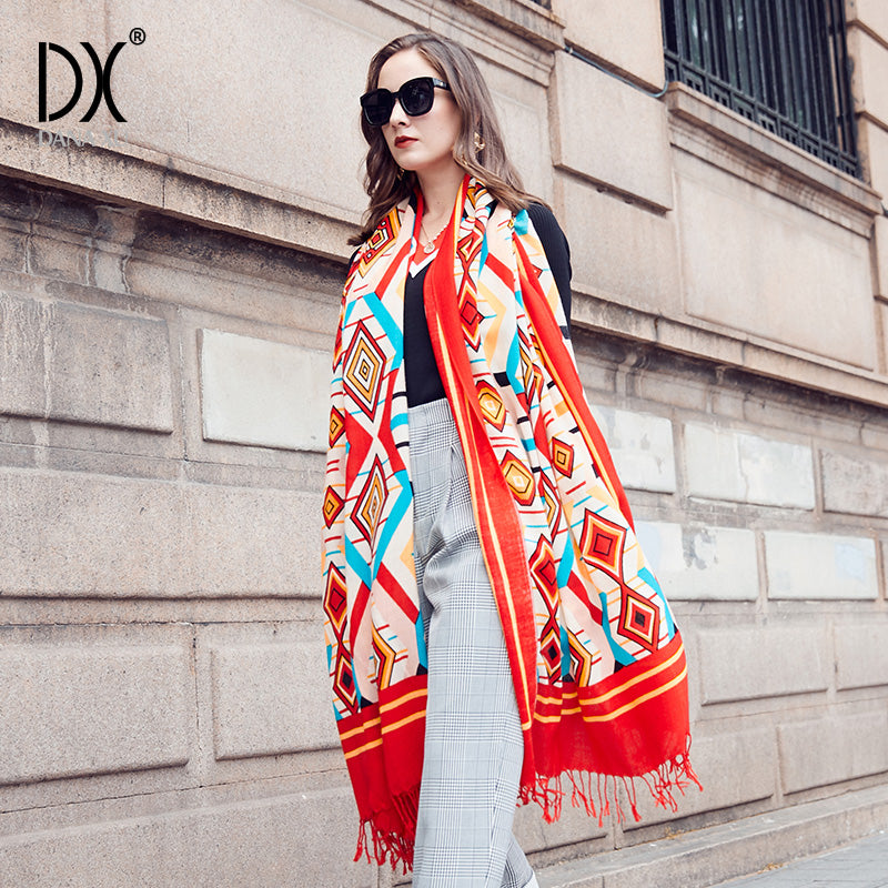 DANA XU 100% Merino Wool Extra Large Pashmina Blanket Travel Scarf Cashmere Wrap for Women Fall Winter Oversize Shawl Floral