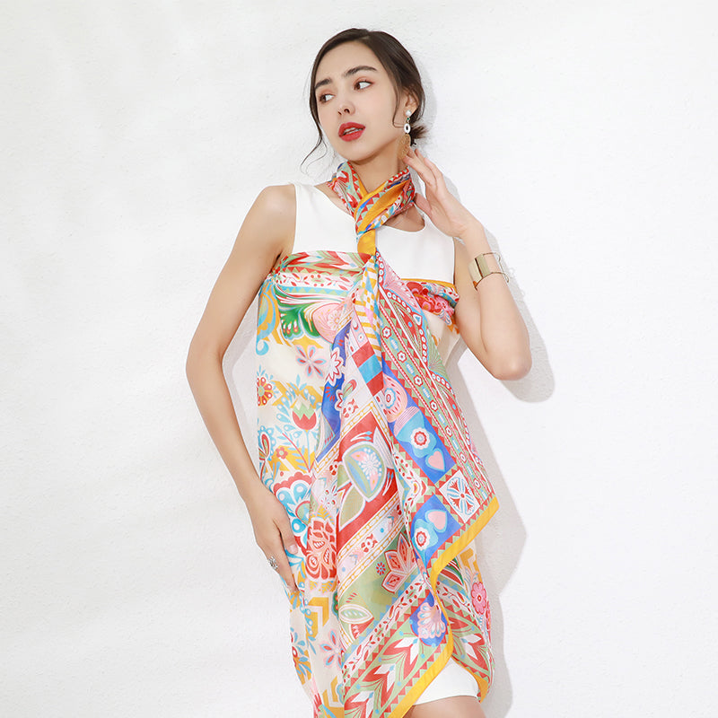 DANA XU Women's 100% Mulberry Satin Silk Pashmina Shawl Wraps Extra Large Floral Scarf for Evening Dresses, Soft Oversized