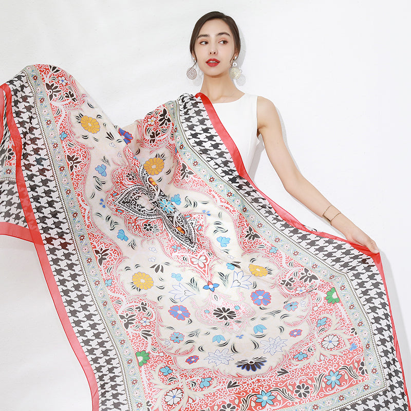 DANA XU Women's 100% Mulberry Satin Silk Pashmina Shawl Wraps Extra Large Floral Scarf for Evening Dresses, Soft Oversized