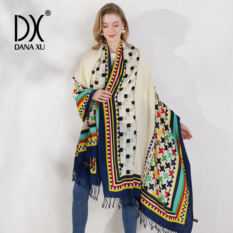 DANA XU 100% Merino Wool Extra Large Pashmina Blanket Travel Scarf Cashmere Wrap for Women Fall Winter Oversize Shawl Floral
