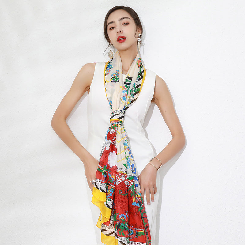 DANA XU Women's 100% Mulberry Satin Silk Pashmina Shawl Wraps Extra Large Floral Scarf for Evening Dresses, Soft Oversized