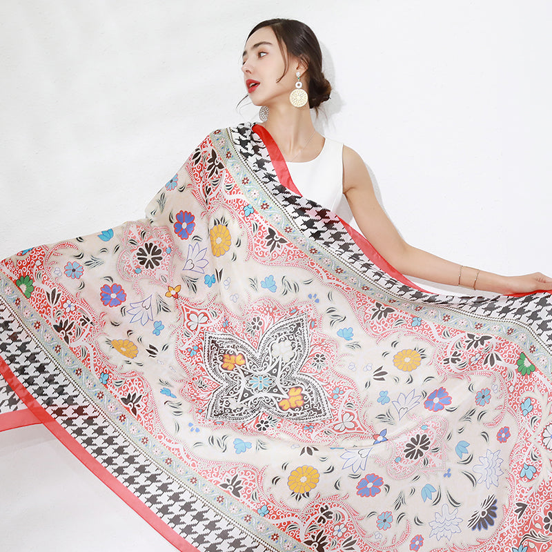 DANA XU Women's 100% Mulberry Satin Silk Pashmina Shawl Wraps Extra Large Floral Scarf for Evening Dresses, Soft Oversized