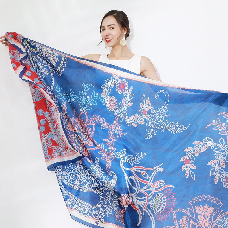 DANA XU Women's 100% Mulberry Satin Silk Pashmina Shawl Wraps Extra Large Floral Scarf for Evening Dresses, Soft Oversized