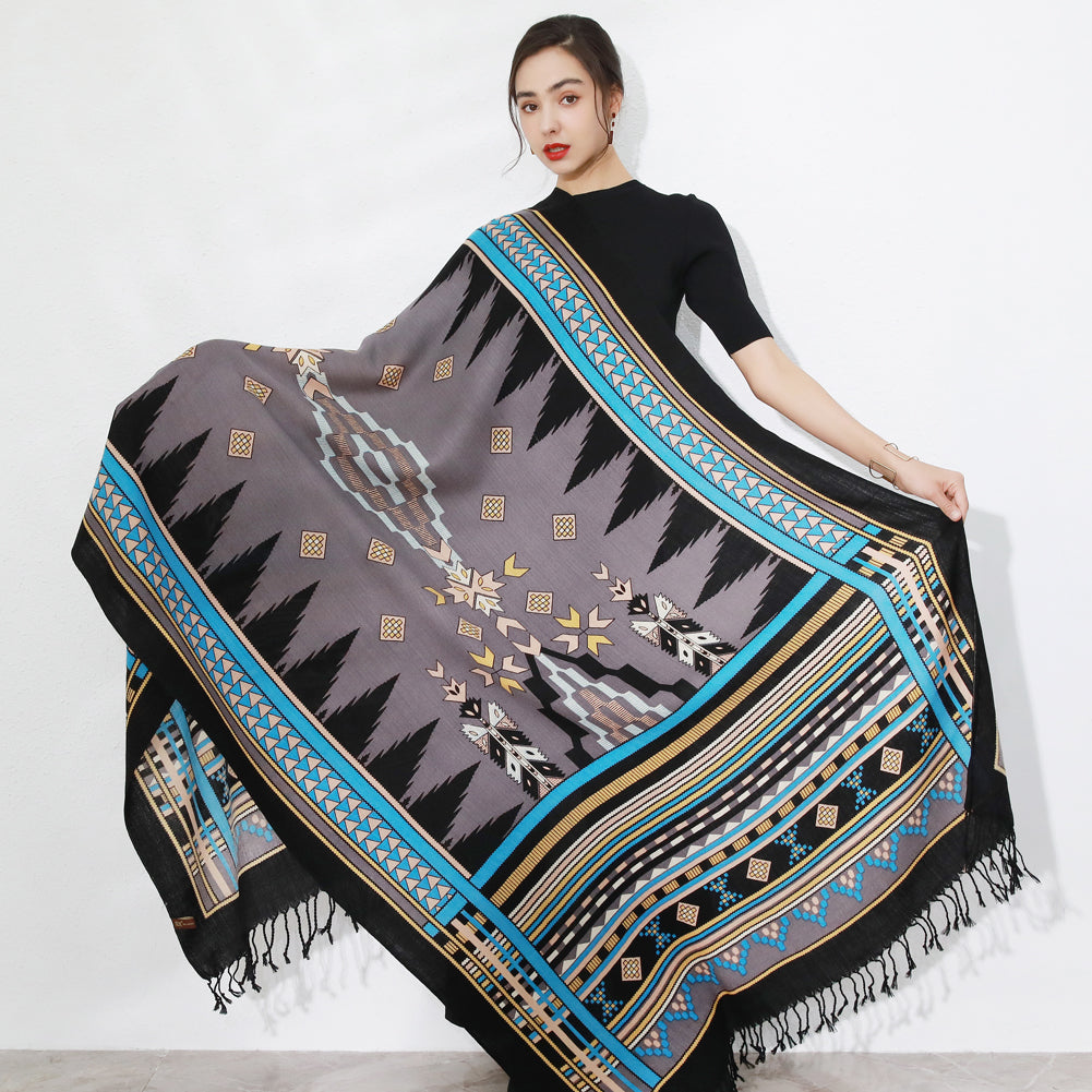 DANA XU 100% Merino Wool Extra Large Pashmina Blanket Travel Scarf Cashmere Wrap for Women Fall Winter Oversize Shawl Floral