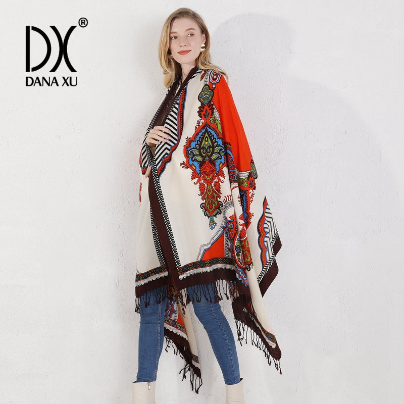 DANA XU 100% Merino Wool Extra Large Pashmina Blanket Travel Scarf Cashmere Wrap for Women Fall Winter Oversize Shawl Floral
