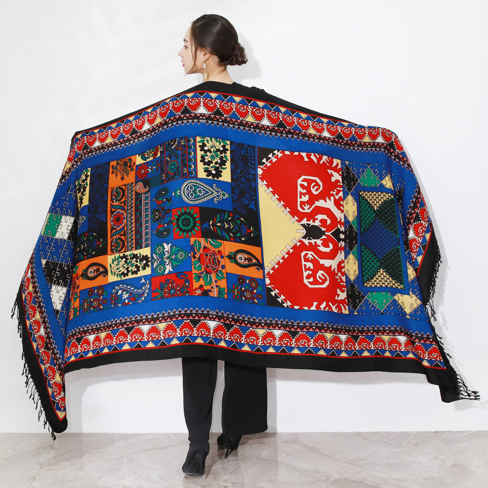 DANA XU 100% Merino Wool Extra Large Pashmina Blanket Travel Scarf Cashmere Wrap for Women Fall Winter Oversize Shawl Floral