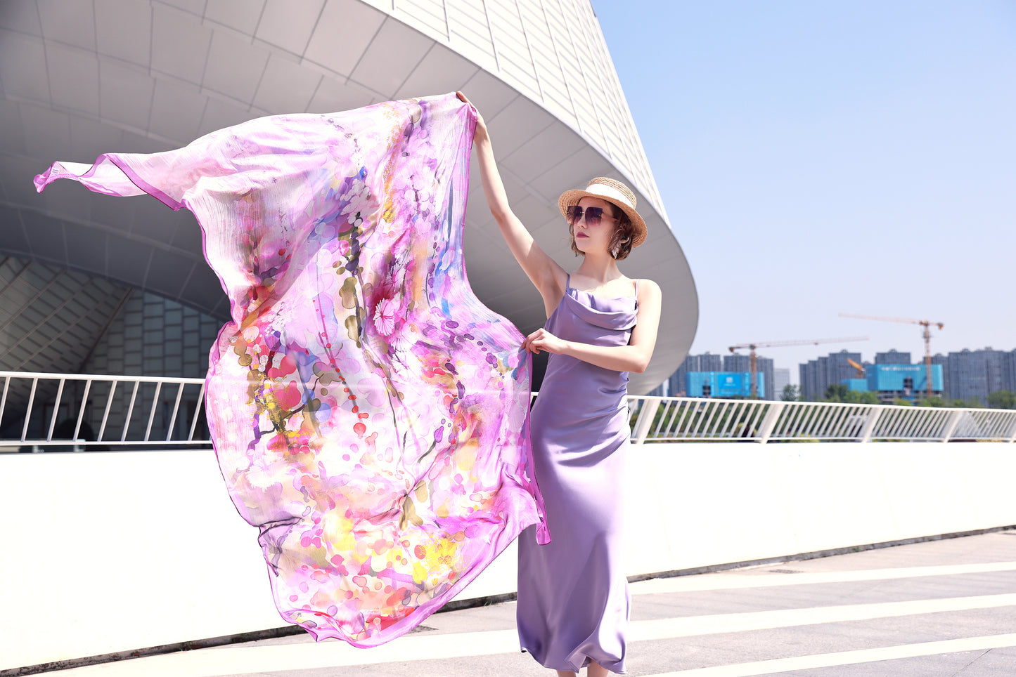 DANA XU Women's 100% Mulberry Satin Silk Pashmina Shawl Wraps Extra Large Floral Scarf for Evening Dresses, Soft Oversized