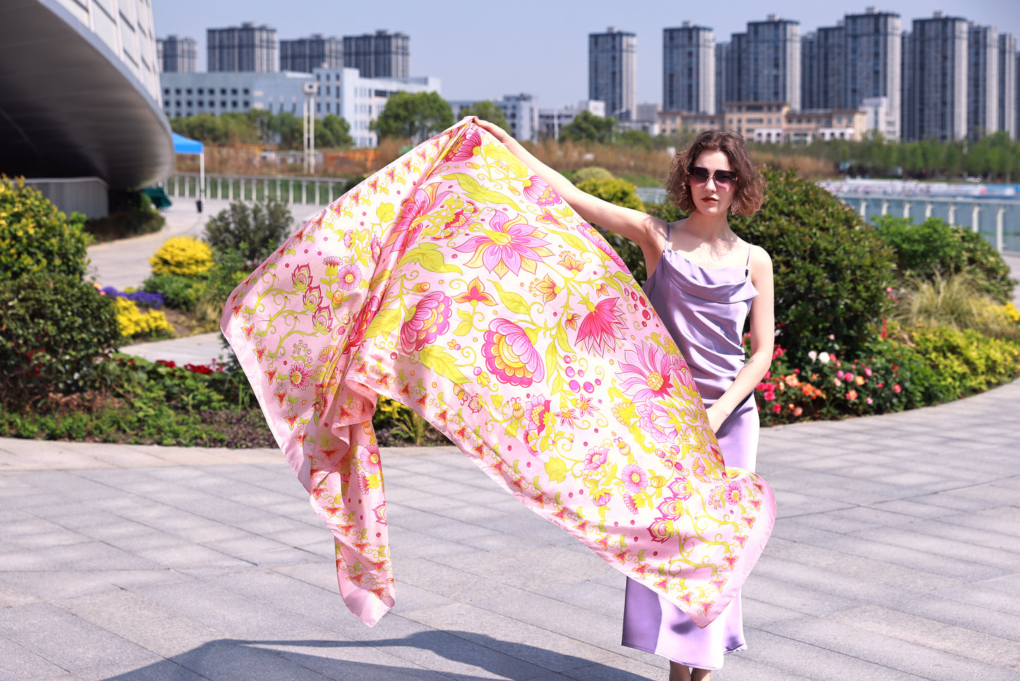 DANA XU Women's 100% Mulberry Satin Silk Pashmina Shawl Wraps Extra Large Floral Scarf for Evening Dresses, Soft Oversized