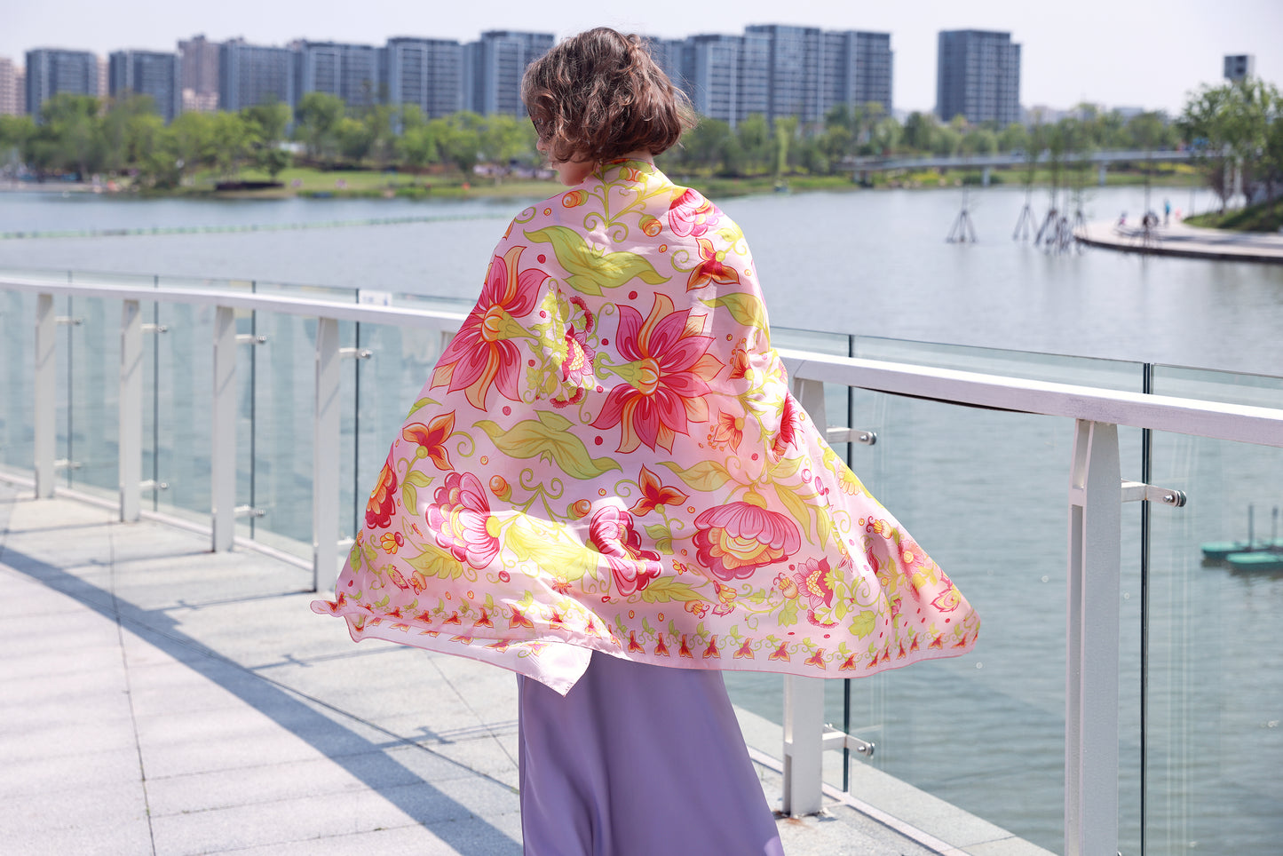 DANA XU Women's 100% Mulberry Satin Silk Pashmina Shawl Wraps Extra Large Floral Scarf for Evening Dresses, Soft Oversized