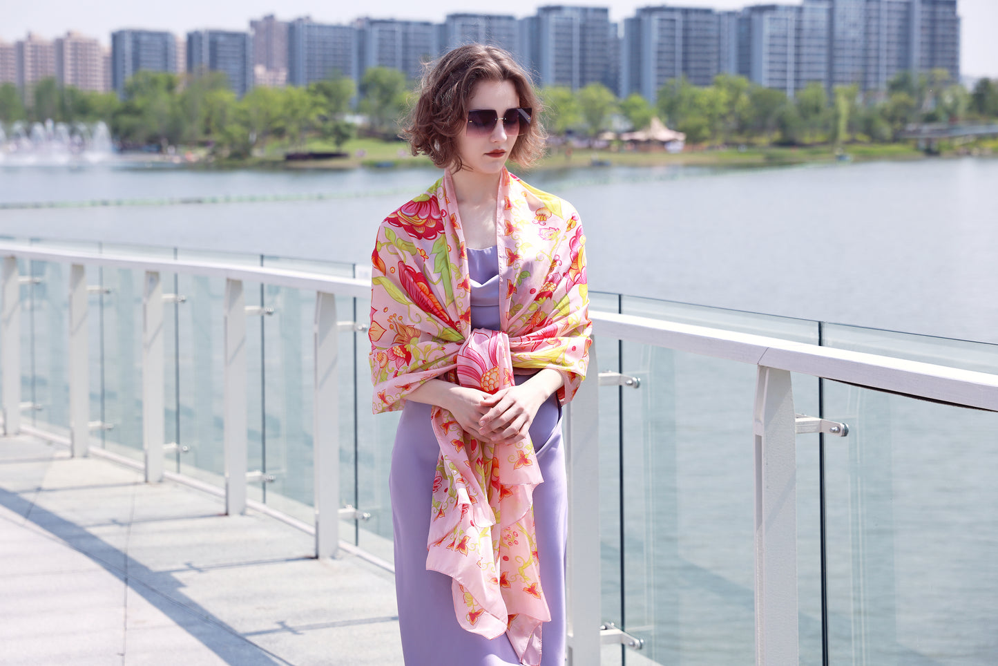 DANA XU Women's 100% Mulberry Satin Silk Pashmina Shawl Wraps Extra Large Floral Scarf for Evening Dresses, Soft Oversized