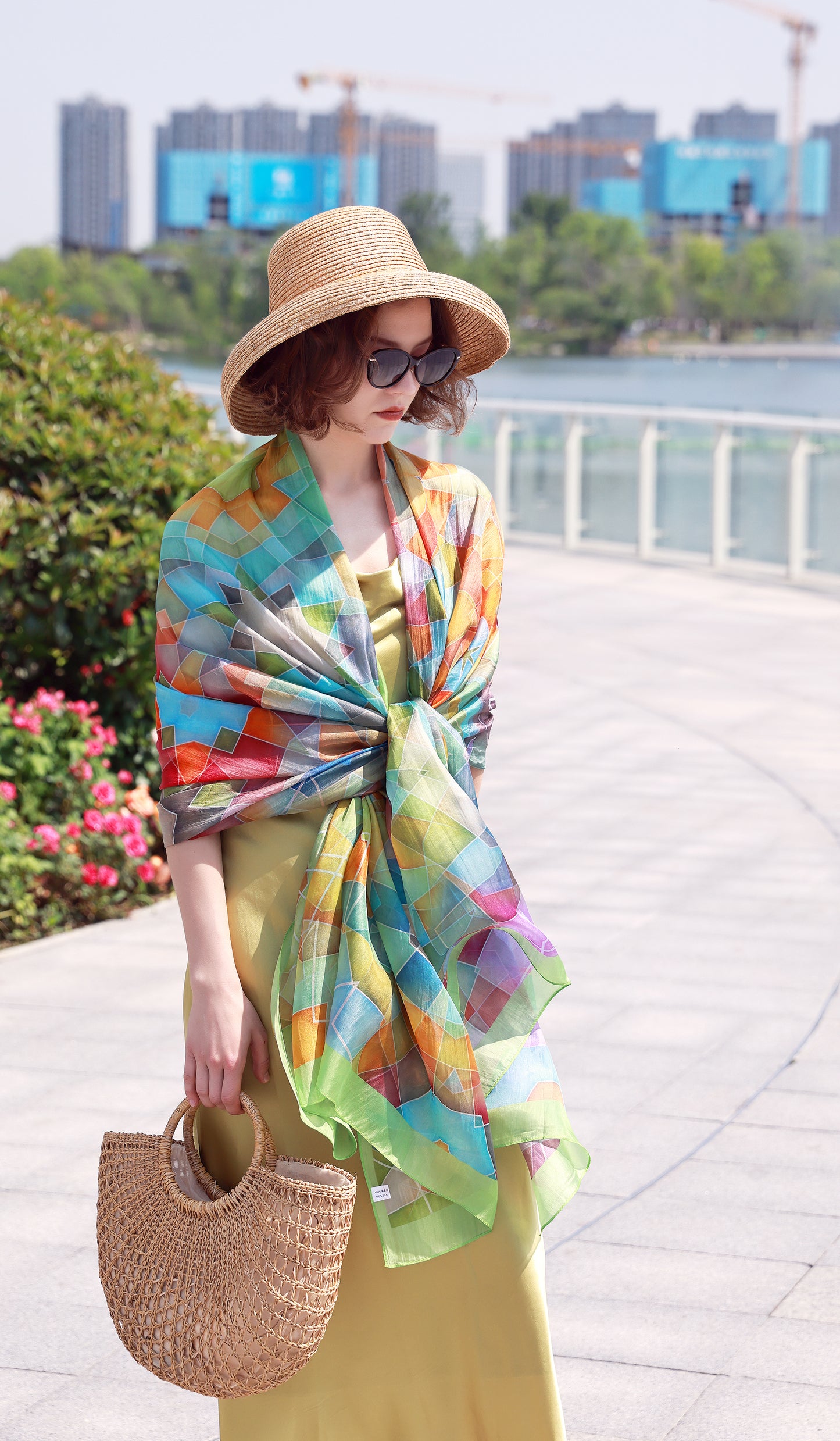 DANA XU Women's 100% Mulberry Satin Silk Pashmina Shawl Wraps Extra Large Floral Scarf for Evening Dresses, Soft Oversized