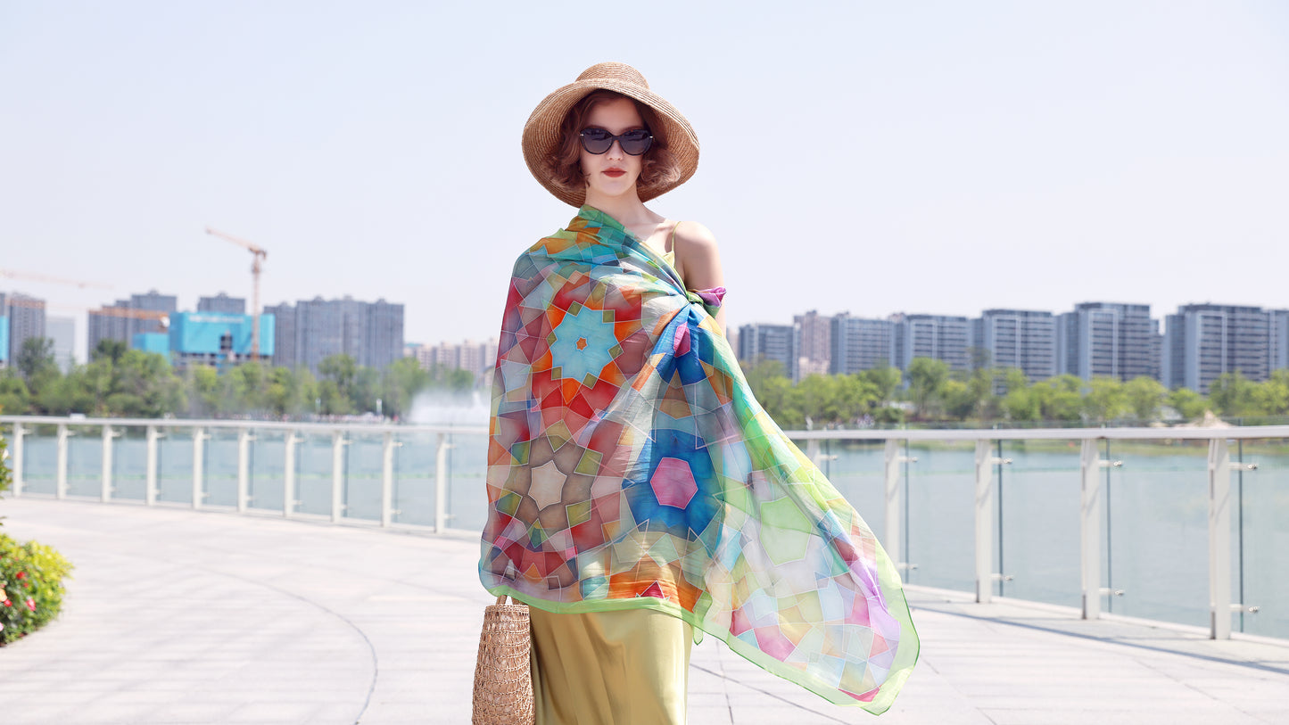 DANA XU Women's 100% Mulberry Satin Silk Pashmina Shawl Wraps Extra Large Floral Scarf for Evening Dresses, Soft Oversized