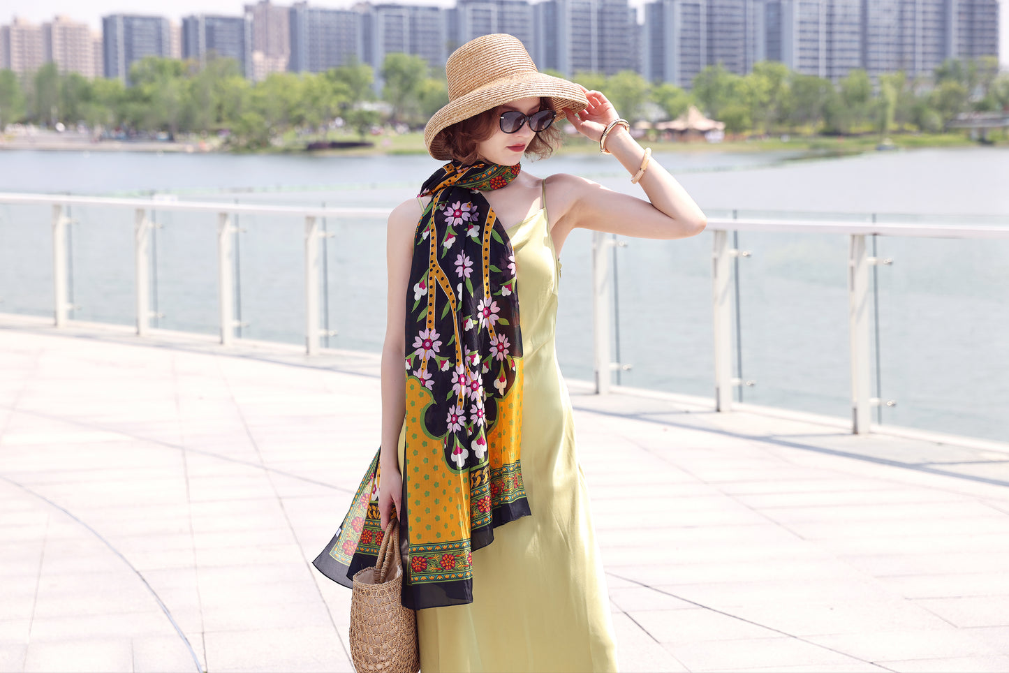 DANA XU Women's 100% Mulberry Satin Silk Pashmina Shawl Wraps Extra Large Floral Scarf for Evening Dresses, Soft Oversized