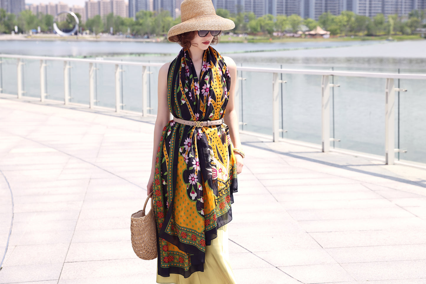 DANA XU Women's 100% Mulberry Satin Silk Pashmina Shawl Wraps Extra Large Floral Scarf for Evening Dresses, Soft Oversized