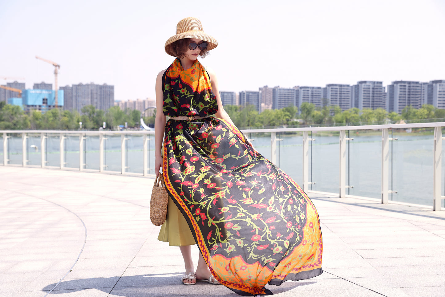 DANA XU Women's 100% Mulberry Satin Silk Pashmina Shawl Wraps Extra Large Floral Scarf for Evening Dresses, Soft Oversized