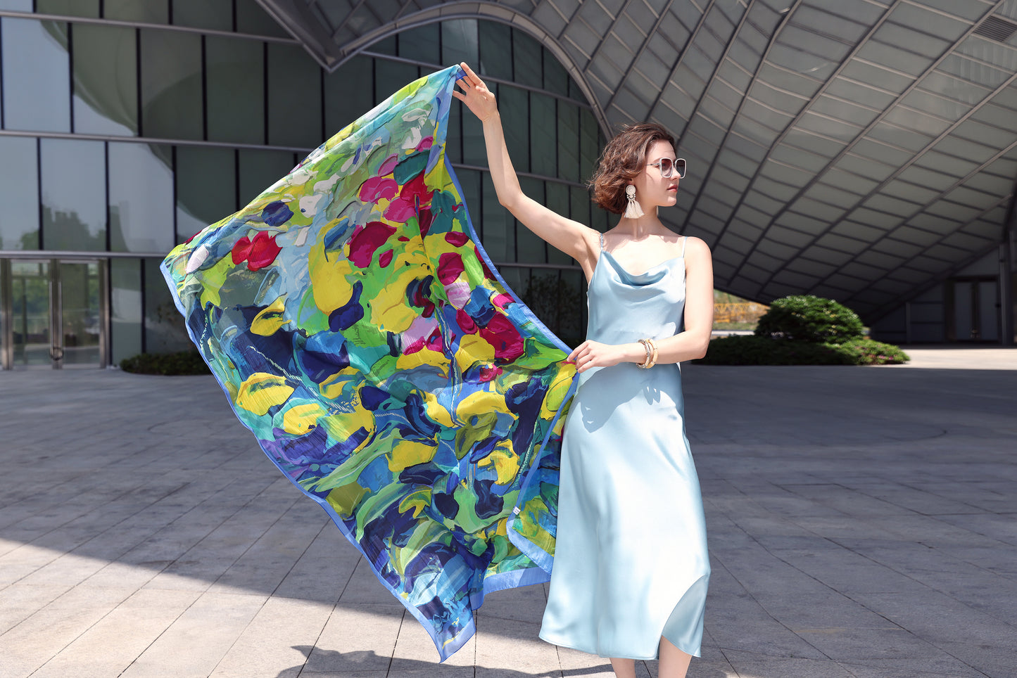 DANA XU Women's 100% Mulberry Satin Silk Pashmina Shawl Wraps Extra Large Floral Scarf for Evening Dresses, Soft Oversized