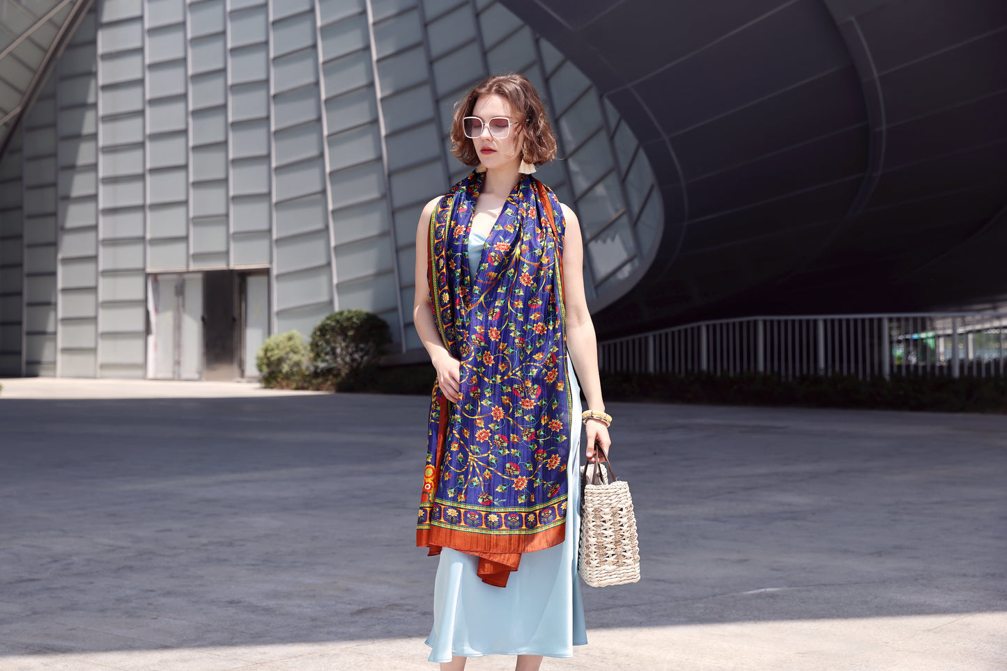 DANA XU Women's 100% Mulberry Satin Silk Pashmina Shawl Wraps Extra Large Floral Scarf for Evening Dresses, Soft Oversized