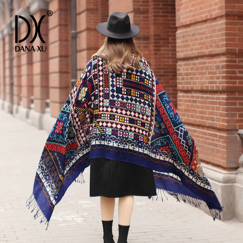 DANA XU 100% Merino Wool Extra Large Pashmina Blanket Travel Scarf Cashmere Wrap for Women Fall Winter Oversize Shawl Floral