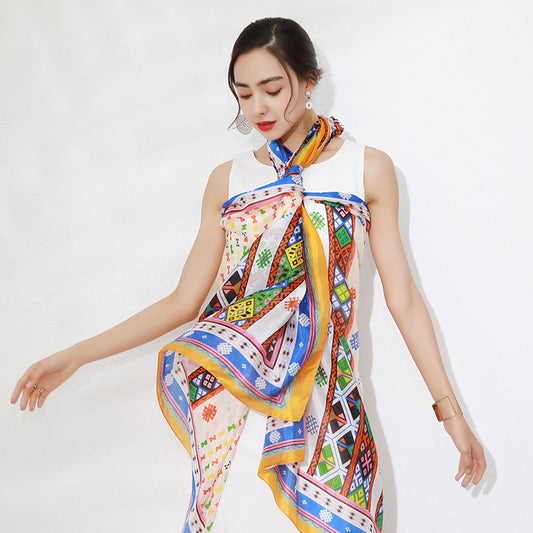 DANA XU Women's 100% Mulberry Satin Silk Pashmina Shawl Wraps Extra Large Floral Scarf for Evening Dresses, Soft Oversized