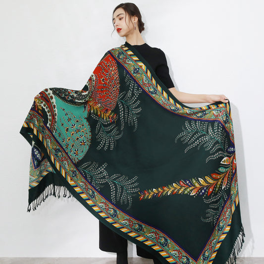 DANA XU 100% Merino Wool Extra Large Pashmina Blanket Travel Scarf Cashmere Wrap for Women Fall Winter Oversize Shawl Floral