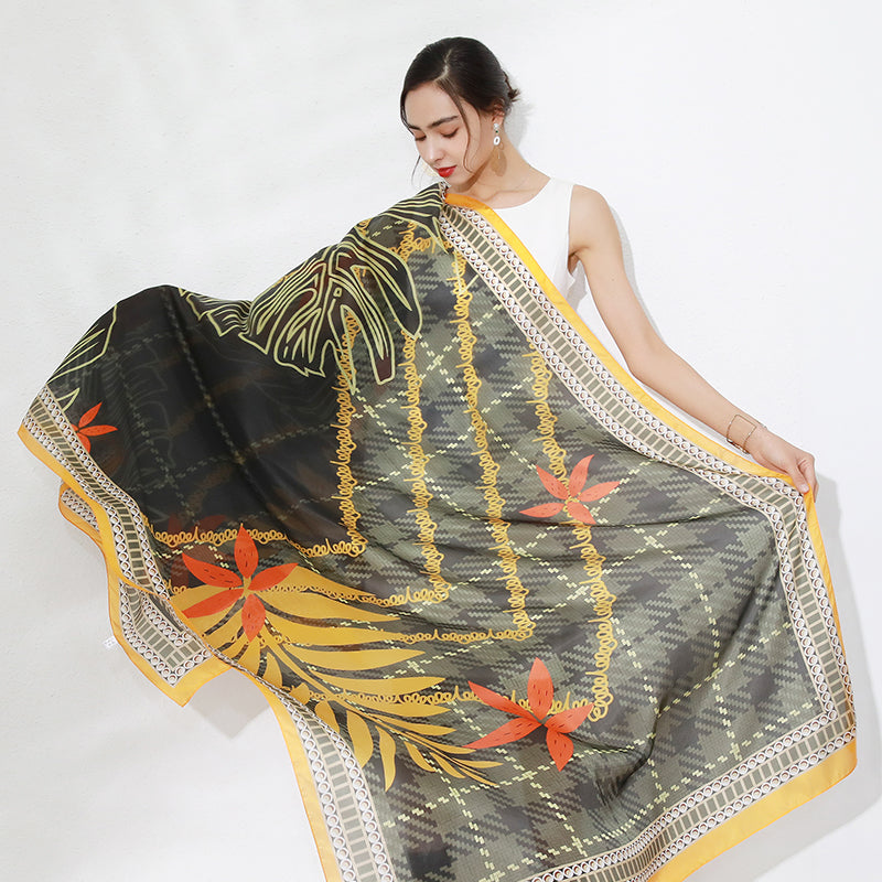 DANA XU Women's 100% Mulberry Satin Silk Pashmina Shawl Wraps Extra Large Floral Scarf for Evening Dresses, Soft Oversized