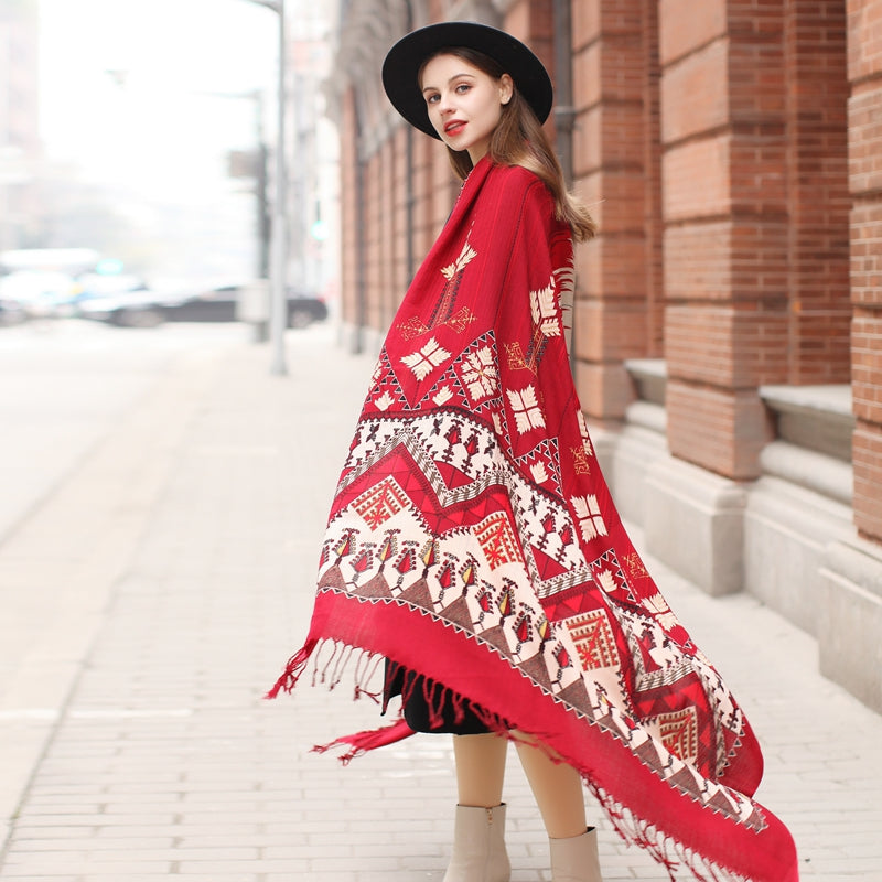 DANA XU 100% Merino Wool Extra Large Pashmina Blanket Travel Scarf Cashmere Wrap for Women Fall Winter Oversize Shawl Floral