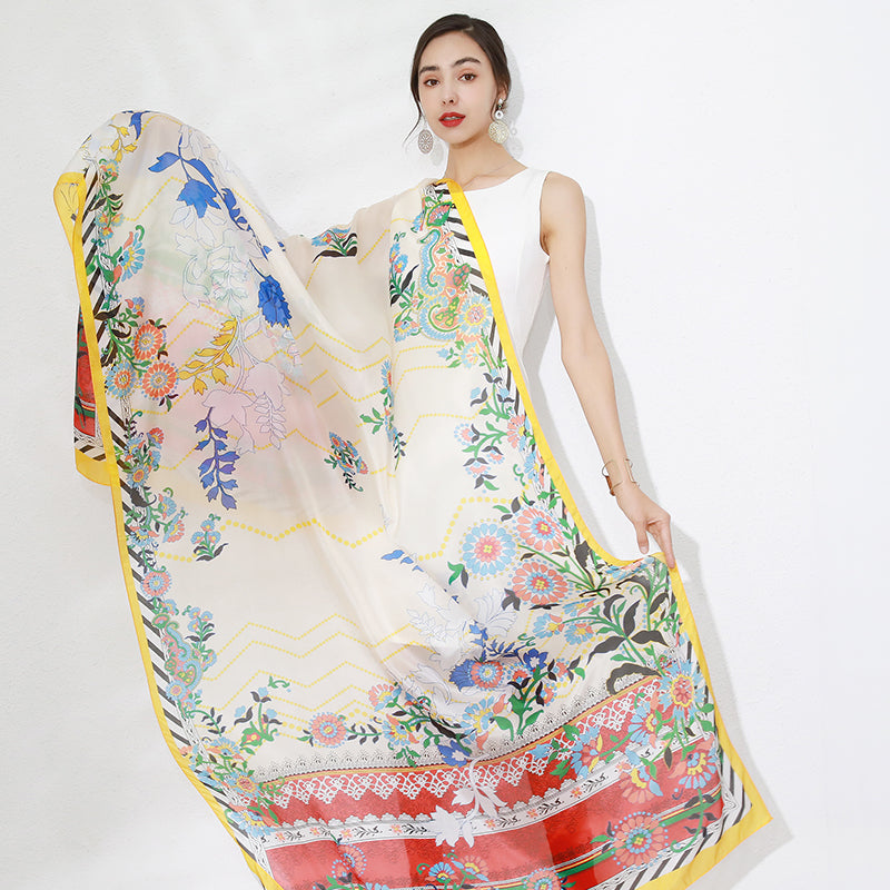 DANA XU Women's 100% Mulberry Satin Silk Pashmina Shawl Wraps Extra Large Floral Scarf for Evening Dresses, Soft Oversized