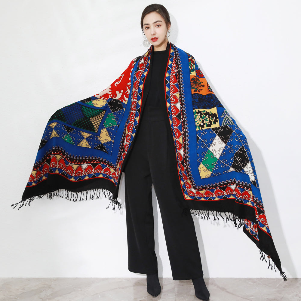 DANA XU 100% Merino Wool Extra Large Pashmina Blanket Travel Scarf Cashmere Wrap for Women Fall Winter Oversize Shawl Floral