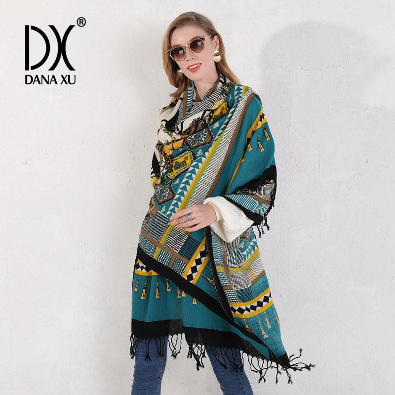 DANA XU 100% Merino Wool Extra Large Pashmina Blanket Travel Scarf Cashmere Wrap for Women Fall Winter Oversize Shawl Floral