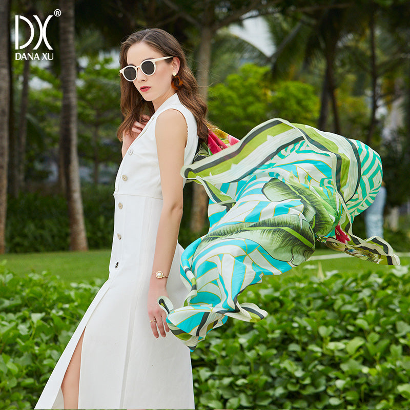 DANA XU Women's 100% Mulberry Satin Silk Pashmina Shawl Wraps Extra Large Floral Scarf for Evening Dresses, Soft Oversized