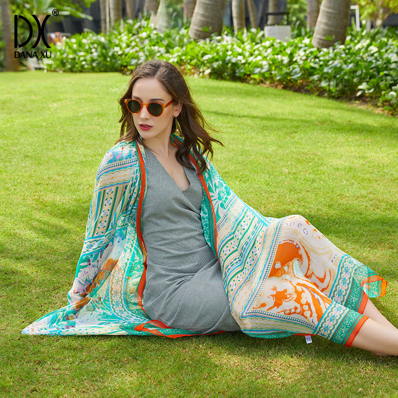 DANA XU Women's 100% Mulberry Satin Silk Pashmina Shawl Wraps Extra Large Floral Scarf for Evening Dresses, Soft Oversized