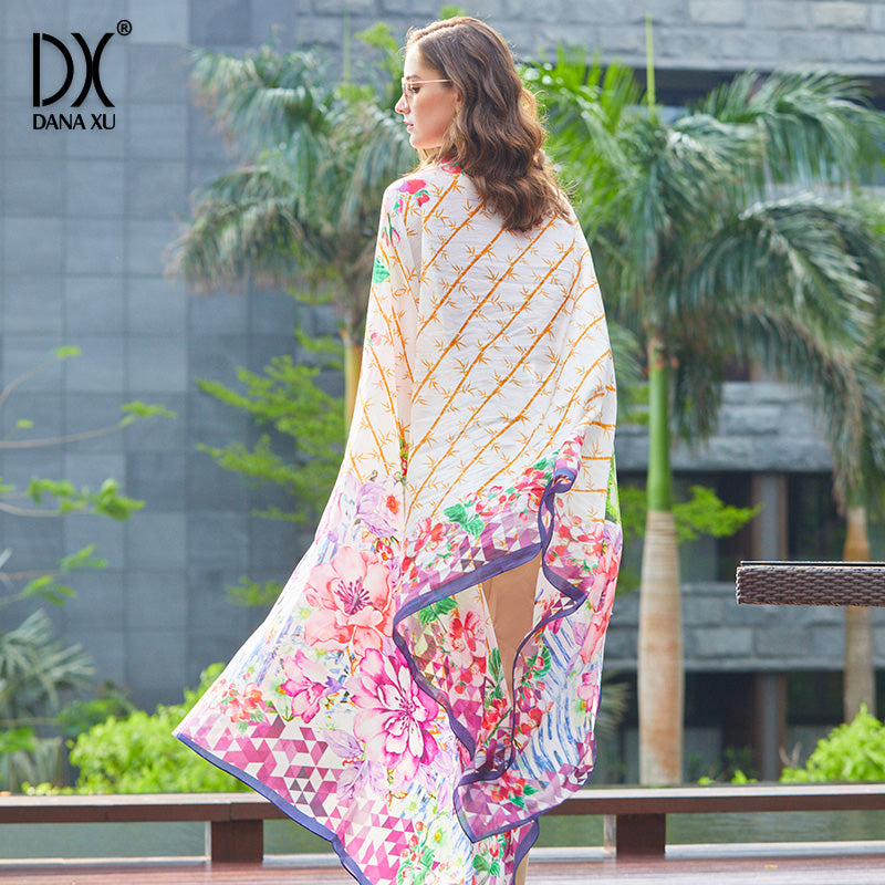 DANA XU Women's 100% Mulberry Satin Silk Pashmina Shawl Wraps Extra Large Floral Scarf for Evening Dresses, Soft Oversized