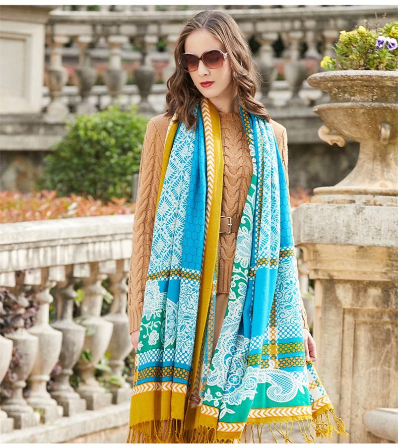 DANA XU 100% Merino Wool Extra Large Pashmina Blanket Travel Scarf Cashmere Wrap for Women Fall Winter Oversize Shawl Floral