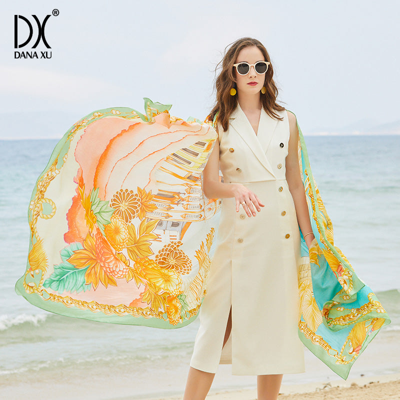 DANA XU Women's 100% Mulberry Satin Silk Pashmina Shawl Wraps Extra Large Floral Scarf for Evening Dresses, Soft Oversized