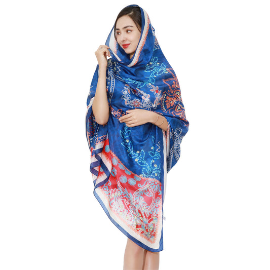 DANA XU Women's 100% Mulberry Satin Silk Pashmina Shawl Wraps Extra Large Floral Scarf for Evening Dresses, Soft Oversized