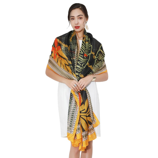 DANA XU Women's 100% Mulberry Satin Silk Pashmina Shawl Wraps Extra Large Floral Scarf for Evening Dresses, Soft Oversized