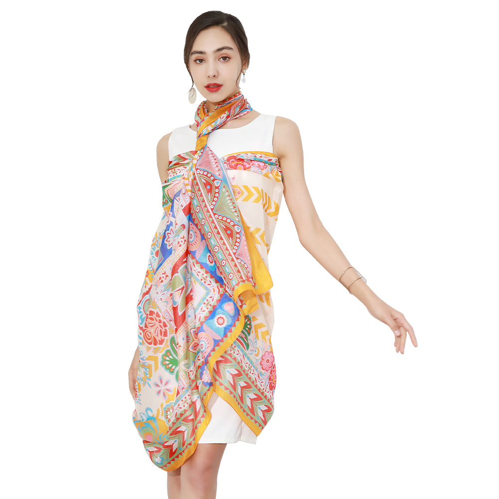 DANA XU Women's 100% Mulberry Satin Silk Pashmina Shawl Wraps Extra Large Floral Scarf for Evening Dresses, Soft Oversized