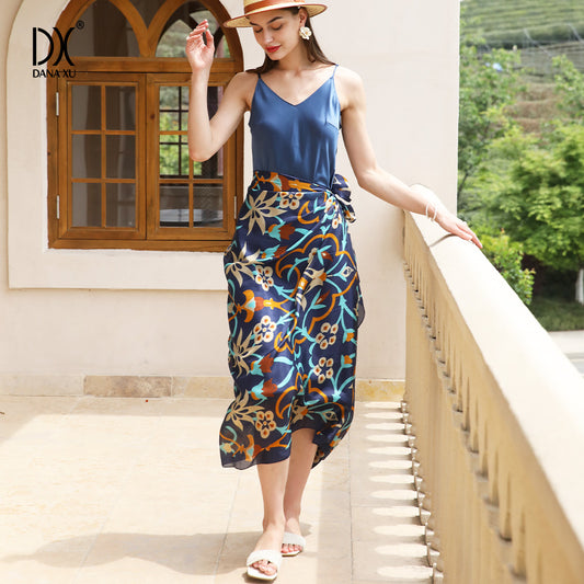 DANA XU Women's 100% Mulberry Satin Silk Pashmina Shawl Wraps Extra Large Floral Scarf for Evening Dresses, Soft Oversized