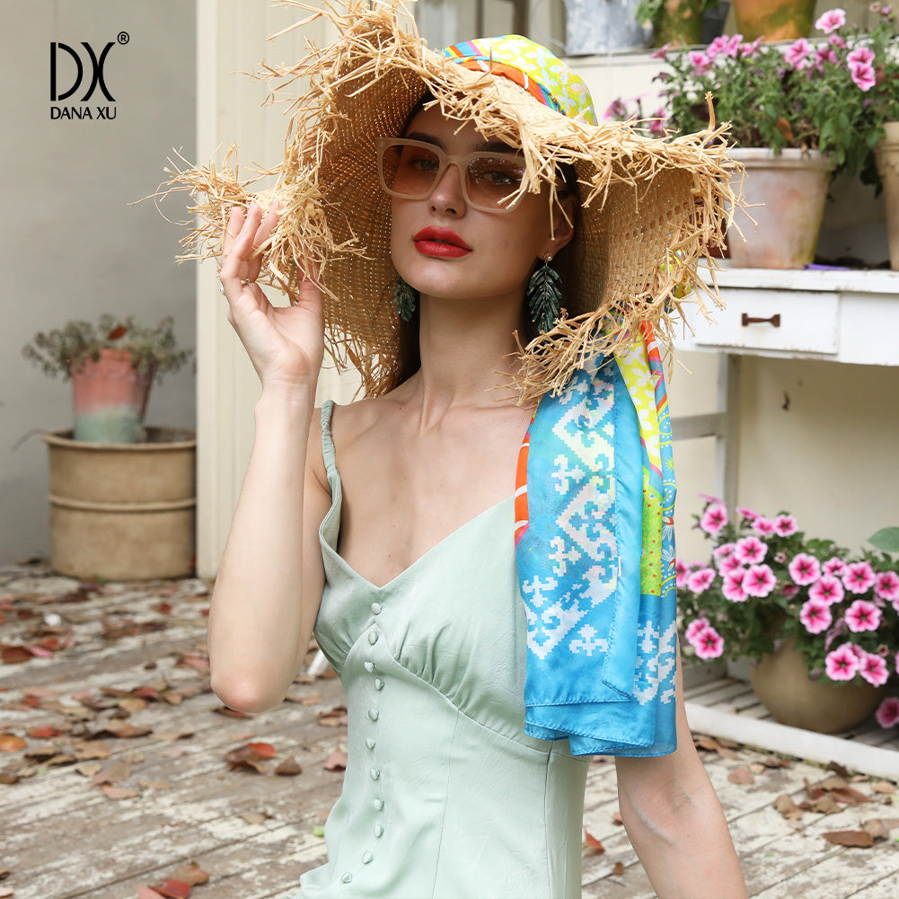 DANA XU Women's 100% Mulberry Satin Silk Pashmina Shawl Wraps Extra Large Floral Scarf for Evening Dresses, Soft Oversized