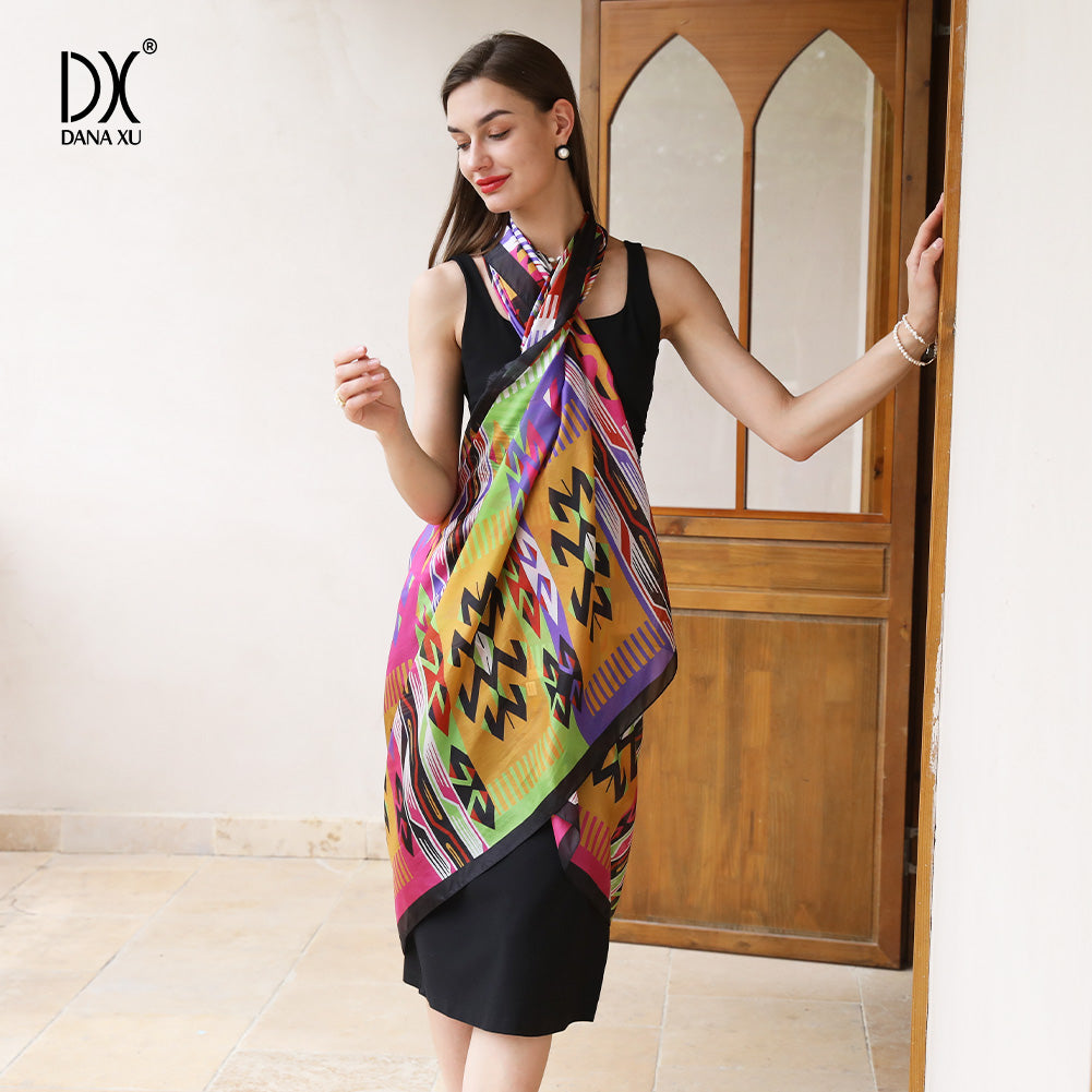 DANA XU Women's 100% Mulberry Satin Silk Pashmina Shawl Wraps Extra Large Floral Scarf for Evening Dresses, Soft Oversized