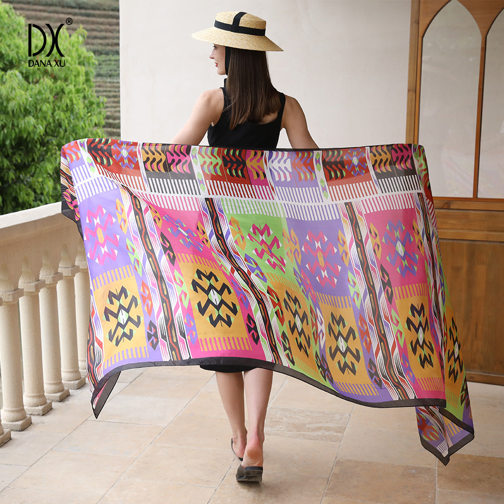 DANA XU Women's 100% Mulberry Satin Silk Pashmina Shawl Wraps Extra Large Floral Scarf for Evening Dresses, Soft Oversized