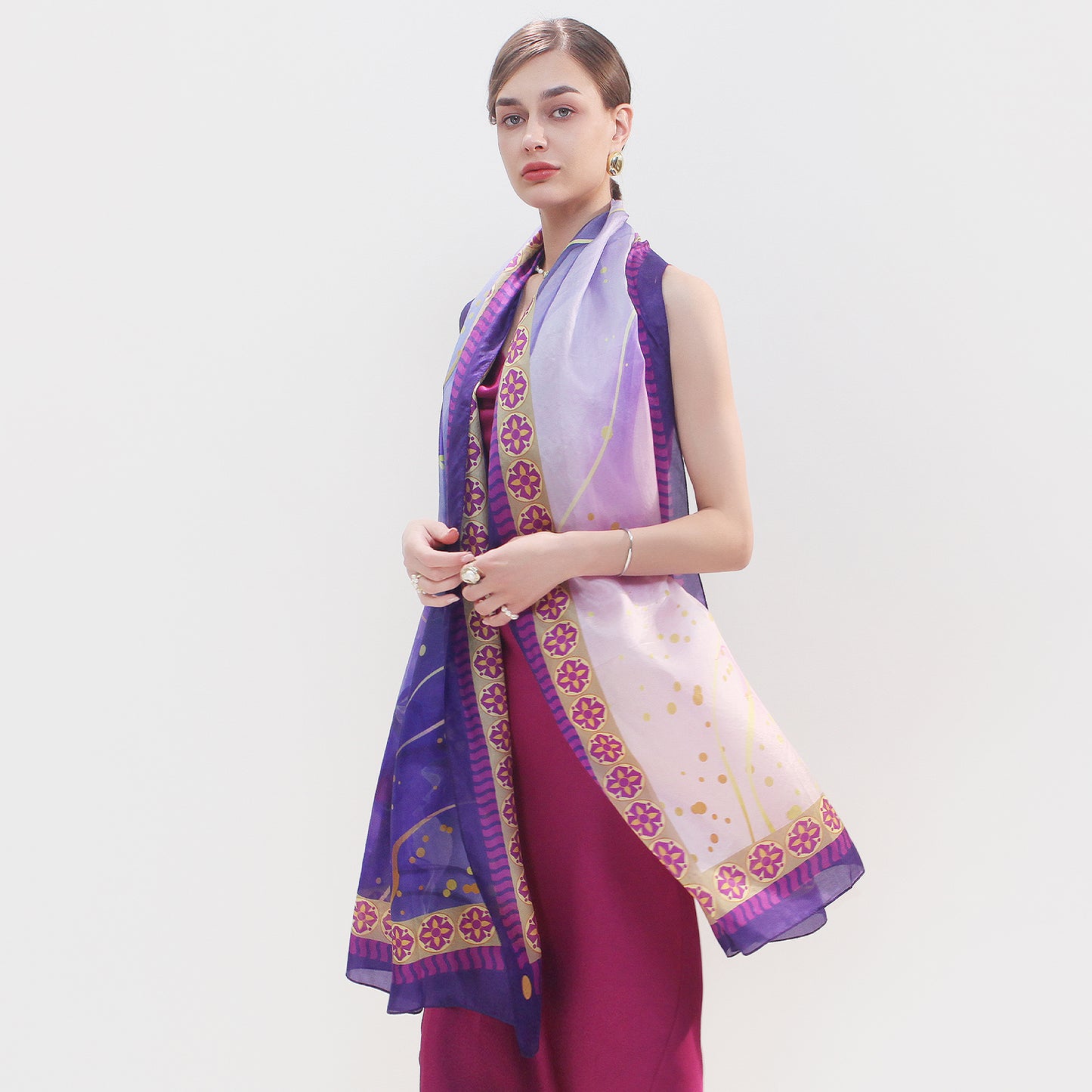 DANA XU Women's 100% Mulberry Satin Silk Pashmina Shawl Wraps Extra Large Floral Scarf for Evening Dresses, Soft Oversized