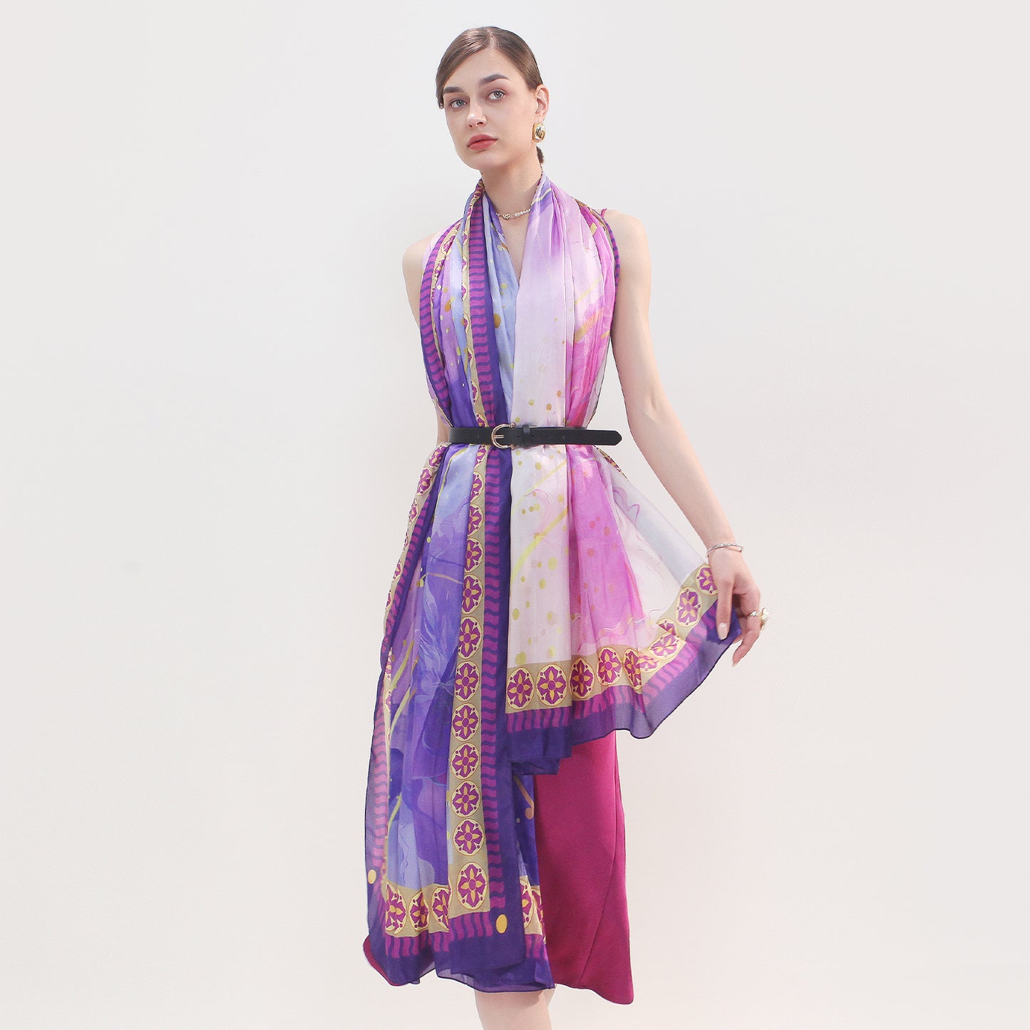 DANA XU Women's 100% Mulberry Satin Silk Pashmina Shawl Wraps Extra Large Floral Scarf for Evening Dresses, Soft Oversized