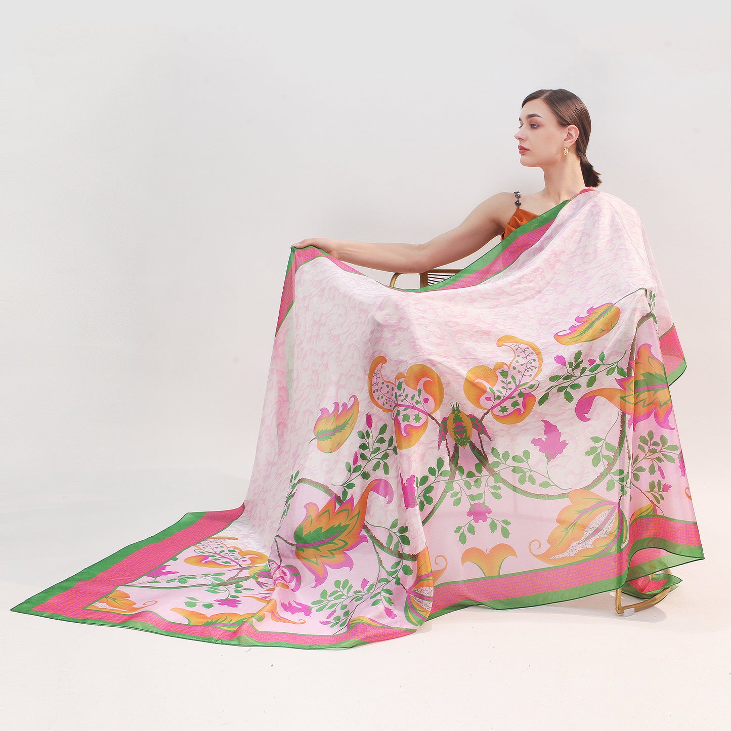 DANA XU Women's 100% Mulberry Satin Silk Pashmina Shawl Wraps Extra Large Floral Scarf for Evening Dresses, Soft Oversized