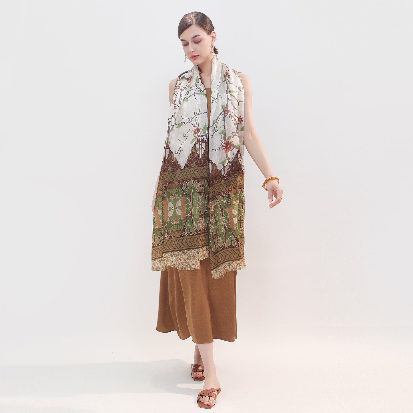 DANA XU Women's 100% Mulberry Satin Silk Pashmina Shawl Wraps Extra Large Floral Scarf for Evening Dresses, Soft Oversized