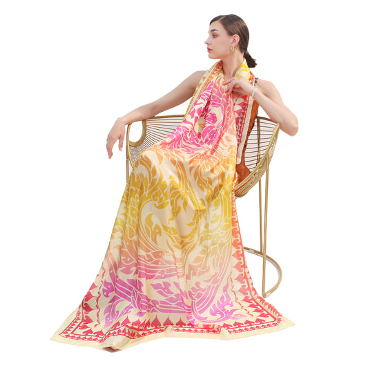 DANA XU Women's 100% Mulberry Satin Silk Pashmina Shawl Wraps Extra Large Floral Scarf for Evening Dresses, Soft Oversized