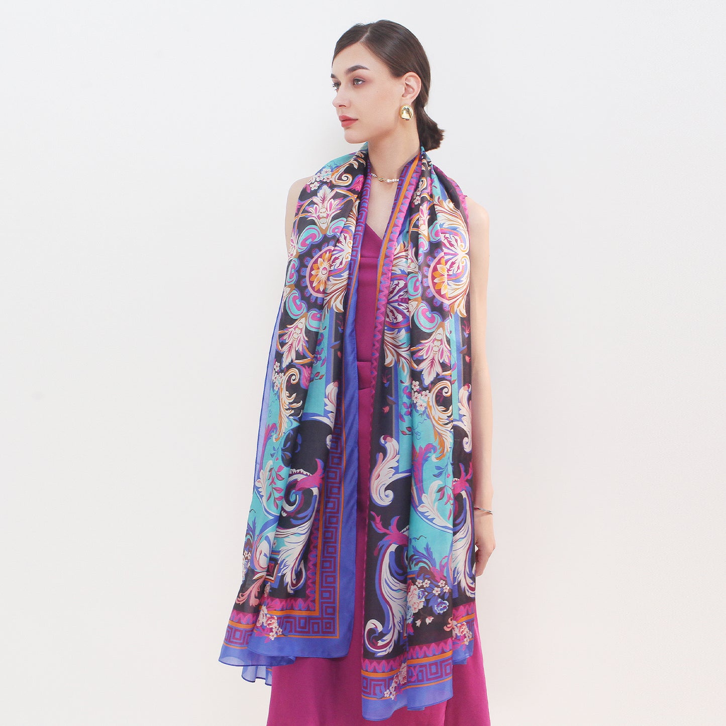 DANA XU Women's 100% Mulberry Satin Silk Pashmina Shawl Wraps Extra Large Floral Scarf for Evening Dresses, Soft Oversized